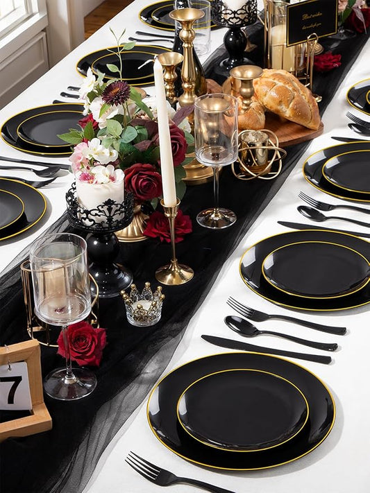 WDF 180 Pieces Black Plastic Silverware - Plastic Silverware Set Include 60 Forks, 60 Knives, 60 Spoons - Heavy Duty Black Disposable Cutlery - Disposable Utensils for New Year, Wedding