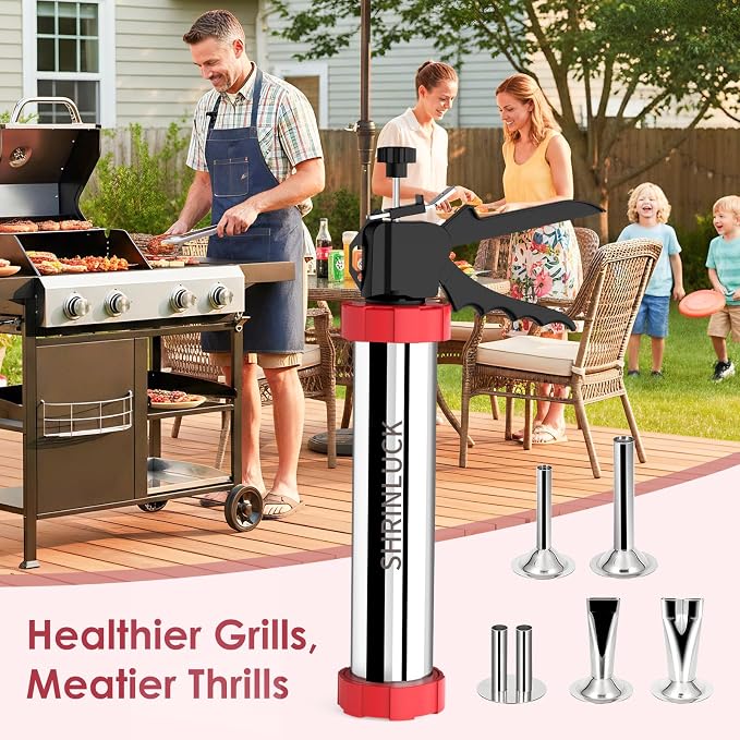 Premium 2.3LB Beef Jerky Gun Kits, Upgraded 316 Stainless Steel Jerky Maker, Sausage Stuffer, Jerky Cannon, Meat Gun, Beef Jerky Making Gun with 5 Nozzles, 1 Meat Pusher & 5 Cleaning Brushes