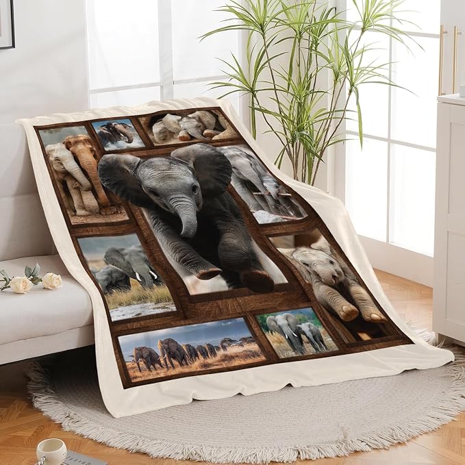 Yibuda Elephant Family Blanket Cute Elephant Flannel Plush Throw Blanket Cozy Wildlife Animal Decor Fleece Stuff Blanket Gifts for Lover Girls Boys Kids Adults Women Bed Travel 40"x50"