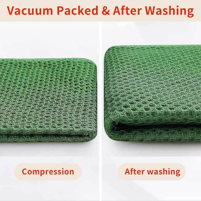 Homaxy 100% Cotton Waffle Weave Kitchen Dish Cloths, 4-Pack, Grass Green | 12 x 12 Inches, Ultra Soft Absorbent Dish Towels, Quick Drying Dish Rags with Hanging Loop