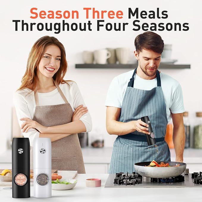 Electric Salt and Pepper Grinder Set, Rechargeable Automatic Salt and Pepper Shakers, Adjustable Coarseness Pepper Grinder with Led, Kitchen Appliances Gifts for Mom(Blackblack)