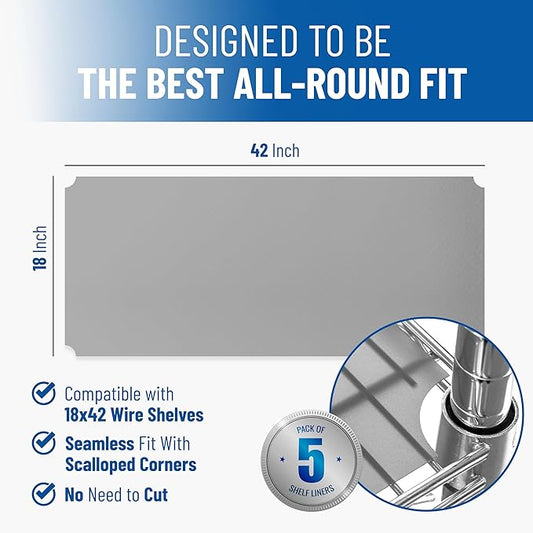 Shelf Liners for Wire Shelf System: Set of 5 in Graphite: 18 x 42 inch: Plastic Wire Shelving Shelf Mats