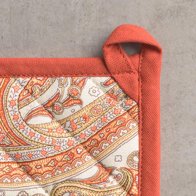 Maison d' Hermine Pot Holders 100% Cotton Potholders (8" x 8", Pack of 1) | Heat Resistant Hot Pads with Loop BBQ Cooking Baking Hotel Kitchen Handling Hot Pans Thanksgiving Christmas - Kashmir Paisley