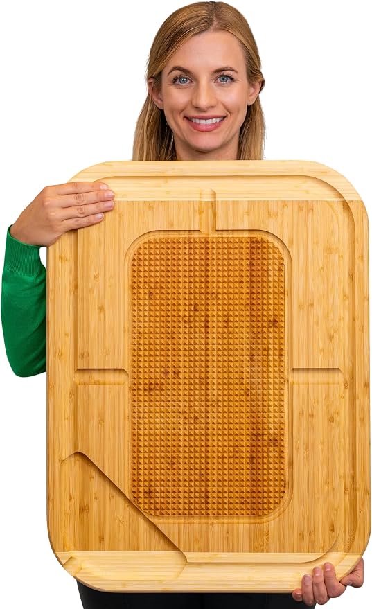 HUGE Organic Bamboo Extra Large Carving Board with Lifetime Replacements - 2XL Meat Cutting Board and Wooden Butcher Block with Pour Spout, Turkey Platter for Christmas Holiday Essentials
