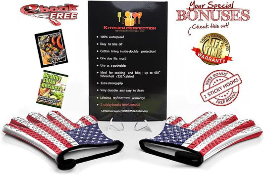 KITCHEN PERFECTION XL Silicone Smoker BBQ Gloves -Heat Resistant Oven Mitts | Waterproof, 5-Finger Design For A Better Grip, for Pitmasters, Meat Smoking, Grilling, Cooking, Frying Turkey | Grill Gift