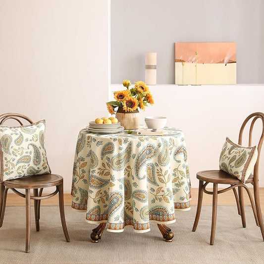 patdrea Designer Vintage French Small Table Cloth for Round Table,Italian Floral Tablecloth,Home Cover Fall Dacorative for Kitchen,Dining,Christmas,Thanksgiving,Tea Party,Diameter 55"-Lysaniya
