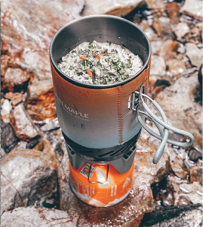 Fire-Maple Fixed Star 1 Backpacking and Camping Stove System, Multi 18oz | 30% Faster Boil with HX Base, Piezo Ignition, Compact & Durable, All-in-One Pot, Compatible with Most Canisters, Portable