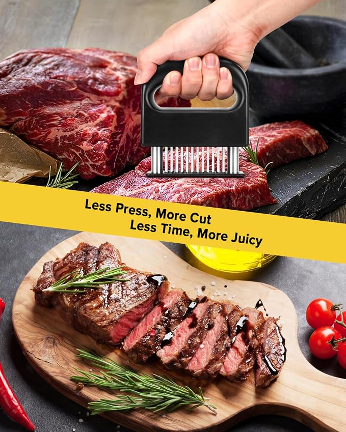 Meat Tenderizer Tool with 48 Stainless Steel Ultra Sharp Blades | Stapler Design, Handheld, Meat Mallet Tenderizer Machine, Tenderizing Steak, Beef, Pork, Turkey, Fish, Poultry, Black