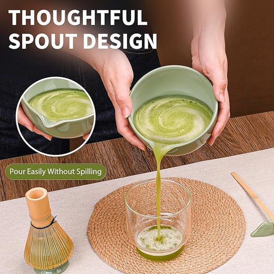 Matcha Whisk Set, 7 Pcs Matcha Kit with Matcha Bowl, Spout, Whisk and Holder, Bamboo Scoop and Stainless Steel Sifter, Japanese Matcha Set for Ceremony, Gift for Matcha Lover