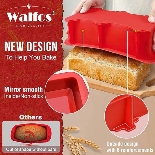 Walfos Silicone Loaf Pan 1 pcs Pieces (9x5x2.5inch) Non-Stick Silicone large loaf pan, Just Pop Out ! Perfect for Bread, Cake, Brownies, Meatloaf, Dishwasher Safe