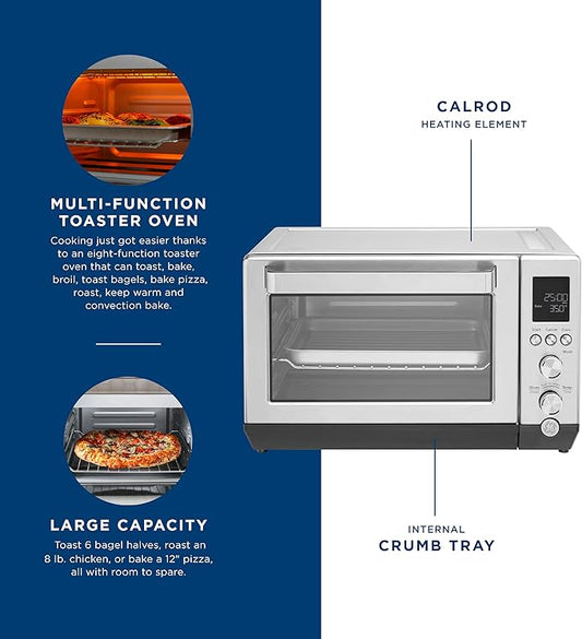 GE Convection Toaster Oven | Calrod Heating Technology | Large Capacity Toaster Oven Complete With 7 Cook Modes & Oven Accessories | Countertop Kitchen Essentials | 1500 Watts | Stainless Steel