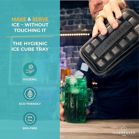 ICEBREAKER POP - 4 IN 1 - DISPENSER - MAKER - BIN - PACK - Make And Serve Ice Without Ever Touching It - The Sanitary Silicone Tray for Freezer With Lid - Cube Tray