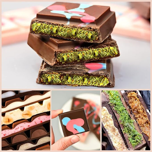 Silicone Chocolate Bar Molds, 2 Packs Square Chocolate Mold Non Stick for Dubai Pistachio Knafeh Thick Stuffed Candy, Break Apart 6 Cavities Deep Chocolate Molds