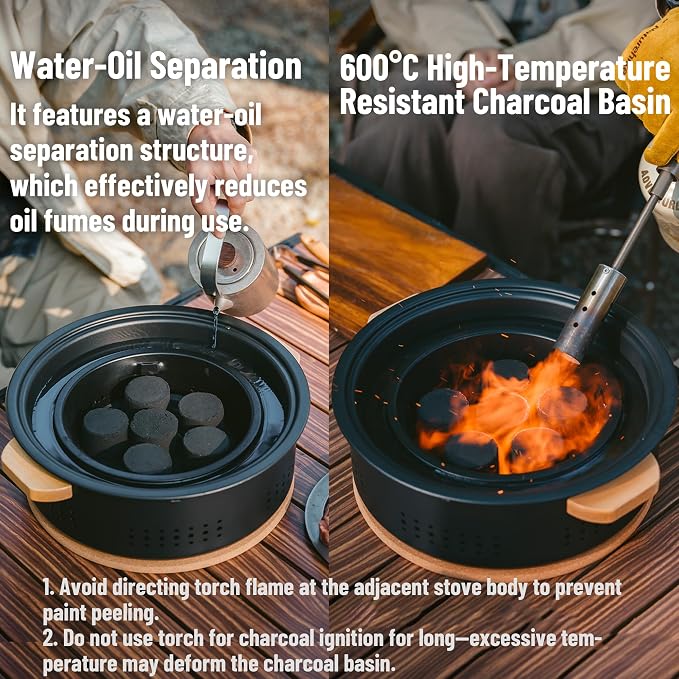 Naturehike Charcoal Barbecue Grill with Heat Proof Mat, 11.8 inches Portable Grill Kit for Outdoor Cooking, Small Non-Stick Korean/Japanese BBQ Charcoal Stove for Camping, Beach, Picnics, Backyard