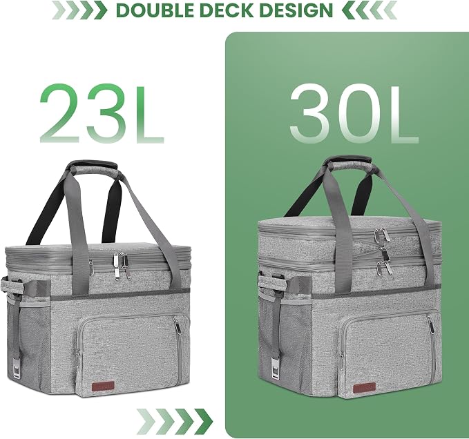 MIYCOO Cooler Bag with Expandable Double Deck, 60 Can Leakproof Cooler | Insulated Portable Soft Lunch Cooler, Extra Large Ice Chest Cooler for Beach, Picnic, Camping, Shopping (Gray)