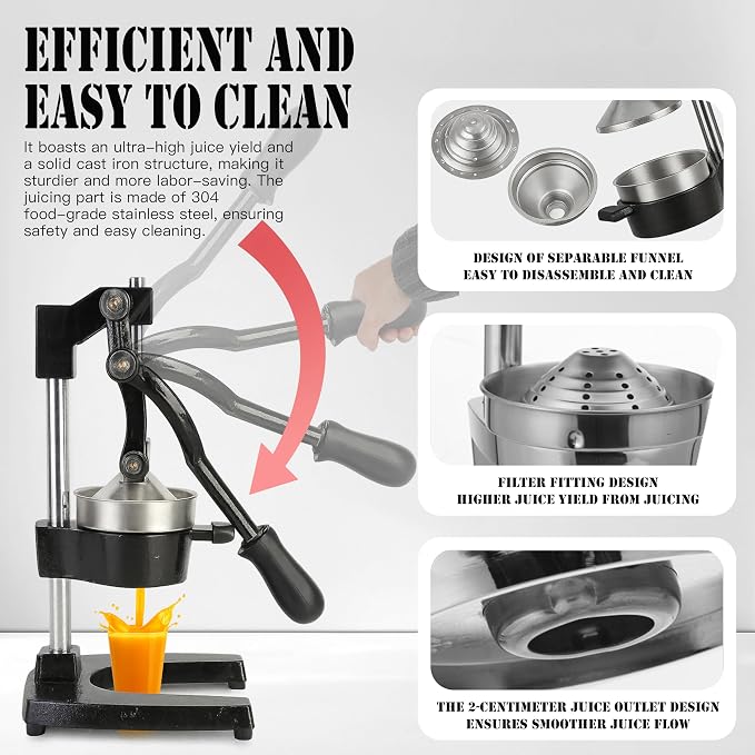 Cast Iron Juicer – Heavy Duty Manual Citrus Juicer, Professional Orange Press, Stainless Steel Lemon Squeezer & Lime Juice Extractor