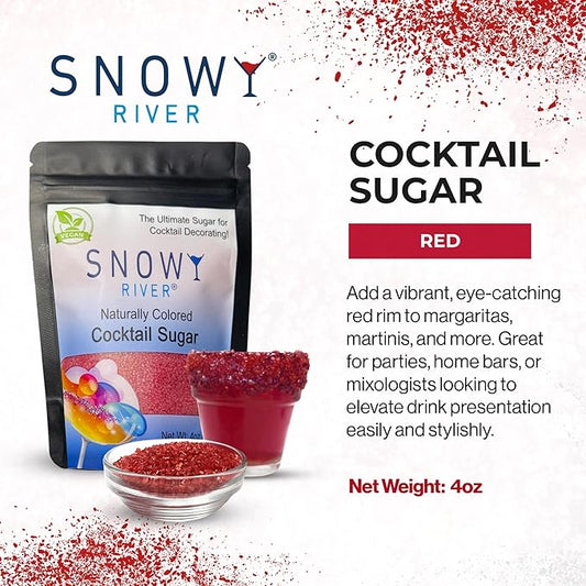 Snowy River Red, Cocktail & Margarita Sugar Rimmer - Vibrant Naturally Colored Sugar for Cocktail Rimming, Baking & Decorating, Medium Crystal - 4oz