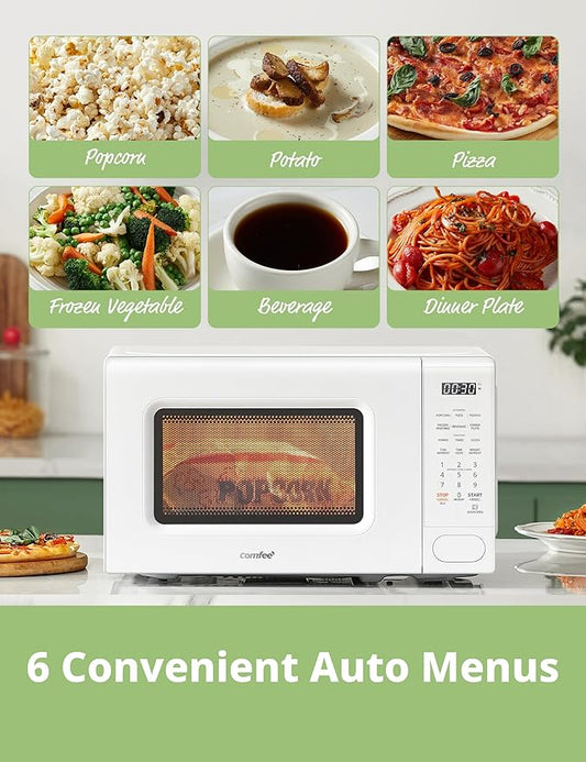 COMFEE CMO-C20M1WH Retro Microwave with 11 power levels, Fast Multi-stage Cooking, Turntable Reset Function Kitchen Timer, Speedy Cooking, Weight/Time Defrost, Memory function, Children Lock, 700W