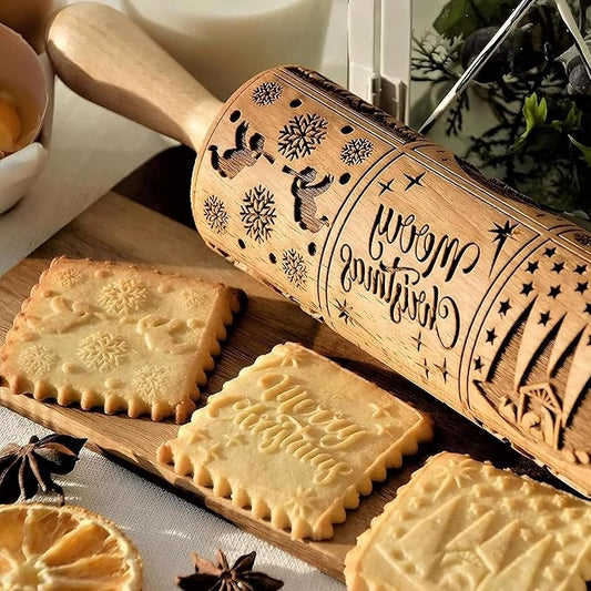17" Premium Wooden Rolling Pins for Baking with Nativity Embossed Designs | 3mm Deep Springerle Cookie Molds | Christmas Rolling Pin & Baking Gifts for Women | Includes 3-in-1 Cleaning Brush 
