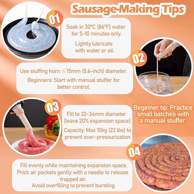 Natural Hog Sausage Casing, Edible Casings for Sausage Making,Pre-Tubed, Great for Snack Sticks, Italian Sausage, Hot Dog Casing, Breakfast Sausage Links and Most Sausage -10M/32ft,Φ34-36mm