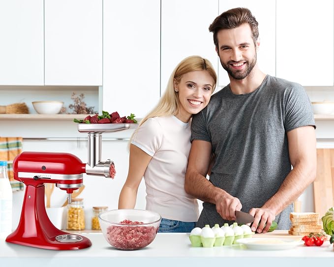 316 Stainless Steel Meat Grinder Attachment for KitchenAid Stand Mixers, 3 Grinding Plates, 3 Sausage Stuffers, All Parts Heavy Duty Meatl Dishwasher Safe
