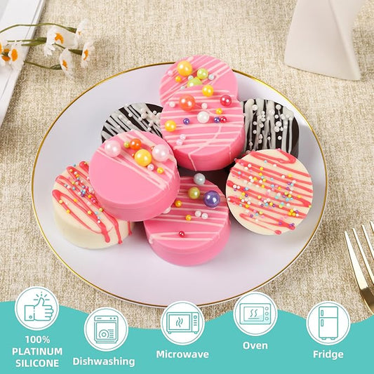 3Pcs Cake Puck Mold Set,2 Different Sizes Chocolate Covered Cake Silicone Molds, 24-Cavity&12-Cavity Round Cake Pop Molds with 2 Spatulas for DIY Cake Cores, Chocolate Desserts,Cakepucks