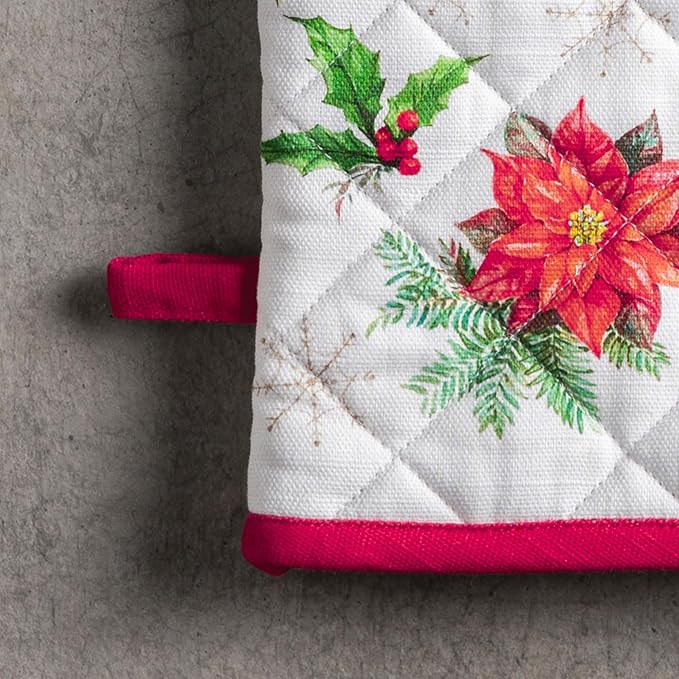 Maison d' Hermine 100% Cotton Oven Mitt & Pot Holder Set (7.5"x13" & 8"x8") | Heat Resistant BBQ Cooking Gloves with Loop Baking Grilling Kitchen Hotel Home Farmhouse Thanksgiving Christmas - Chromo