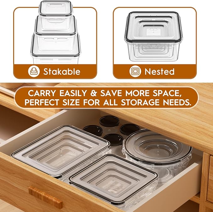 KEMETHY Large 40 Piece Food Storage Containers with Airtight Lids, BPA-free | 20 Containers & 20 Lids, Leak Proof, Meal Prep, Kitchen Storage, PVC-free Plastic, Microwave/Dishwasher Safe, Labels & Pen
