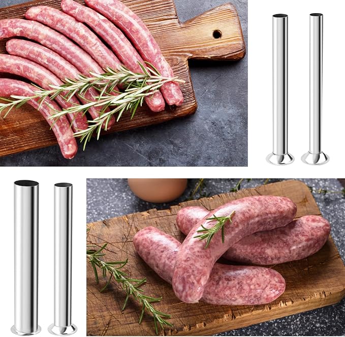 Hoypeyfiy 4Pcs Stainless Steel Sausage Stuffing Tubes, 4 Sizes Meat Stuffer Funnels Replacement for LEM 606 606SS 1606 1606SS, Fits 5 lb Sausage Stuffer with 1 9/16 Inch Base