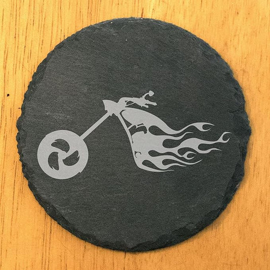 Ride The Fire: Flaming Chopper Motorcycle Coasters - Round Slate - Set of 4