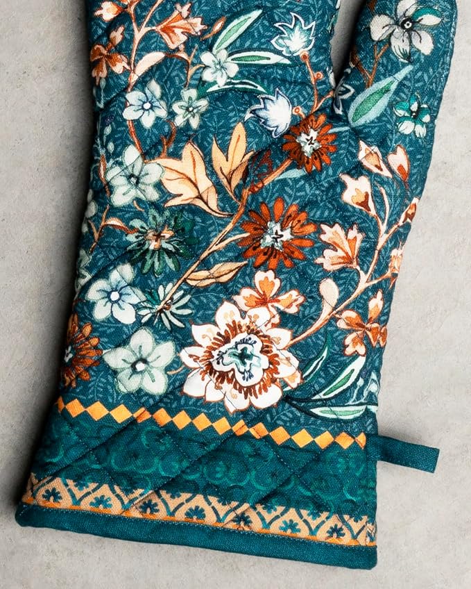 Maison d'Hermine Oven Gloves 100% Cotton Oven Mitt (7" x 13", Pack of 1) | With Loop Heat Resistant BBQ Cooking Gloves Baking Kitchen Handling Hot Pans Thanksgiving Christmas - Luxury Loft - Dark Teal