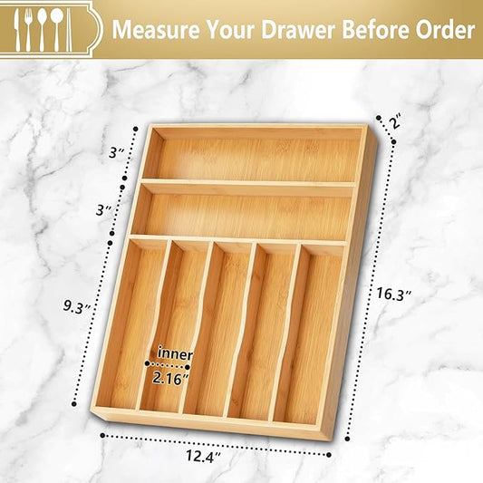 Silverware Organizer, 12.5 Inch Utensil Organizer Kitchen Drawer Organizer Bamboo Silverware Holder Cutlery Tray Organizer in Drawer Flatware Organizer Tray(7 slots, Natural)