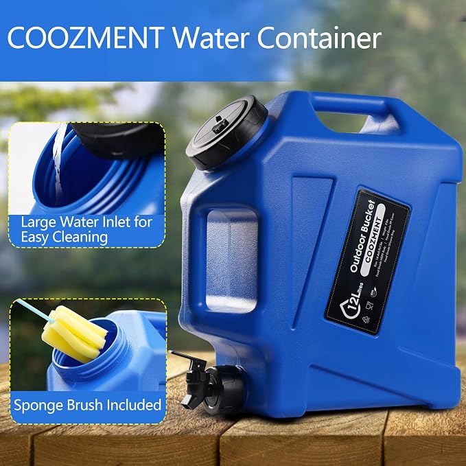 COOZMENT 3.2 Gallon/5 Gallon Water Containers with Spigot, BPA Free Water Jug, Military Green Water Tank, Multifunction Water Storage Containers for Camping Outdoor Hiking,Emergency Storage