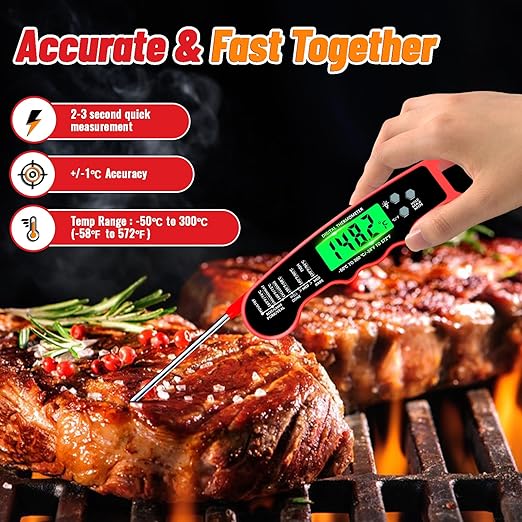 Meat Thermometer Digital, Instant Read Meat Thermometer with Backlight & Magnet for Kitchen, Beef, Grill, Turkey,IP67 Waterproof Cooking Thermometer,Suitable as Stocking Stuffers for Men