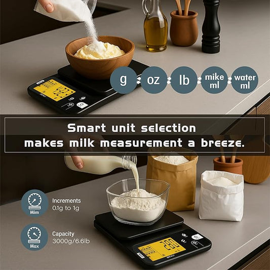Polit Brewly Digital Coffee Scale with Timer|6.6lb/3000g Espresso Scale 0.1g/0.005oz Triple-Range Precision|USB-C or Battery|Dual Timer Modes|Small Travel Kitchen Scale for Pour-Over, Brewing & Baking