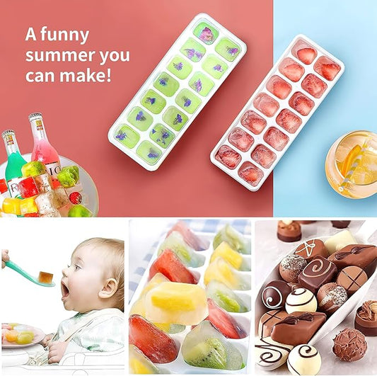 Ice Cube Trays 4 Pack, Airabc Silicone Ice Cube Trays with Removable Lid, Easy-Release Flexible 14-cube Ice Trays, LFGB Certified and BPA Free, Stackable Ice Trays with Covers for Cocktail, Freezer