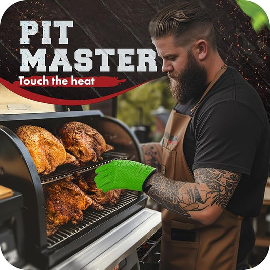 KITCHEN PERFECTION Silicone Smoker BBQ Gloves - Heat Resistant Oven Mitts | Waterproof, 5-Finger Design For A Better Grip, for Pitmasters, Meat Smoking, Grilling, Cooking, Frying Turkey | Grill Gift