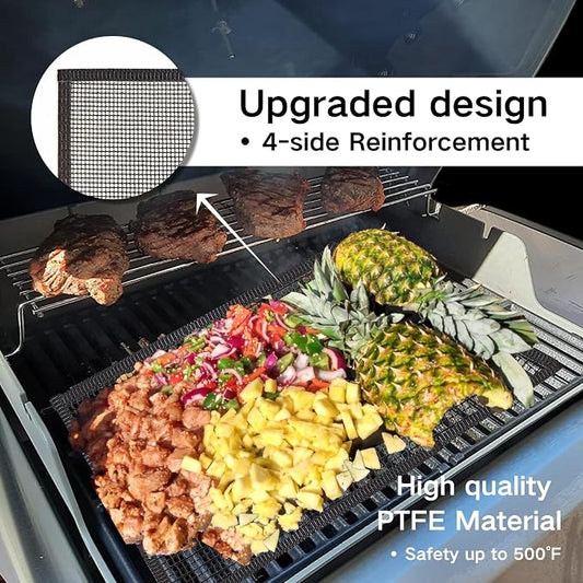 3 Pack Grill Mesh Mat Outdoor Grill, Heavy Duty and Non Stick BBQ Grilling Mats & Baking Mats, Resuable and Easy to Clean, Works on Gas Charcoal and Electric BBQ (15.7 x 13 Inch x 3 pcs)