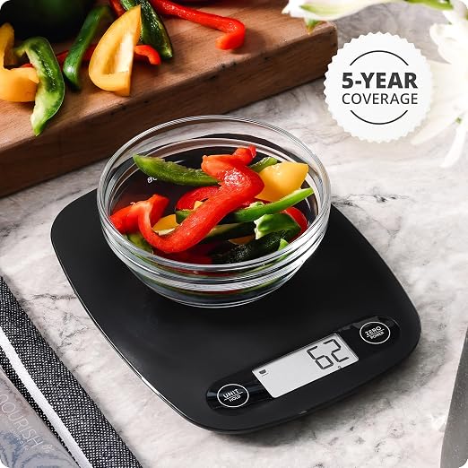 Greater Goods Food Scale โ Digital Kitchen Scale, 1g Precision, Easy-Tare & Quick Conversion, Slim Compact Design, Durable & Portable | Ideal for Cooking, Baking & Meal Prep (Matte Black)