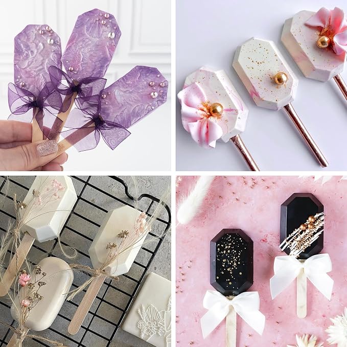 Popsicle Silicone Molds Set, 2 PCS Ice Cream Molds with 50 Wooden Sticks for Cake Pop, Ice Pop, Cakesicles (Octagon/White)