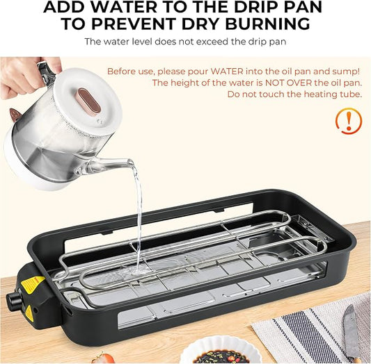 Pukomc Electric Indoor Grill,2 in 1 Indoor Grills for Kitchen | Grill Net & Non-Stick Cooking Removable Plate, Temperature Control, Dishwasher Safe, 1800W Large Smokeless