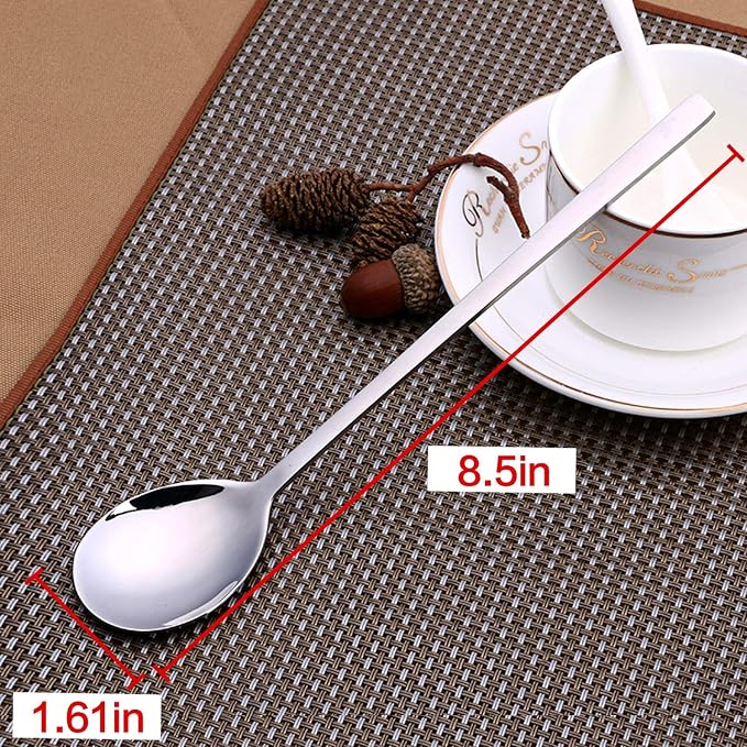 IQCWOOD Spoons, 8 Pieces Korean Spoon, 8.5 Inch Stainless Steel Table Soup Spoons with Long Handles for Home, Kitchen, or Restaurant Flatware Set