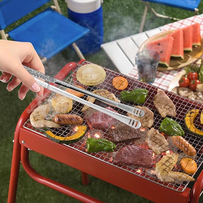 4Pcs 11-Inch Stainless Steel Korean BBQ Grill Tongs | Japanese Barbecue Tongs for Cooking, Portable Kitchenware for Home, Outdoor, Steak, Salad, Food