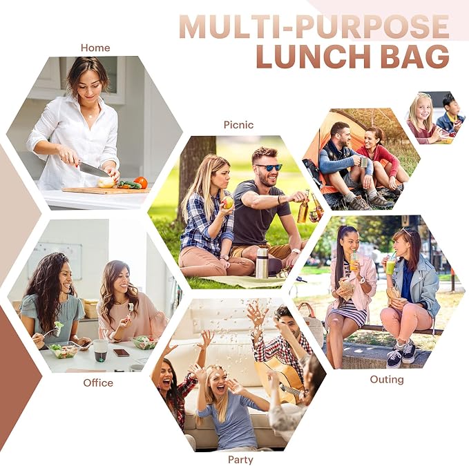 Lunch Bag for Women & Men Adult Insulated Lunch Box, Small Leakproof Cooler Food Lunch Containers Reusable High Capacity Lunch Tote Bags for Work, Travel, Outdoor (KHAKI)