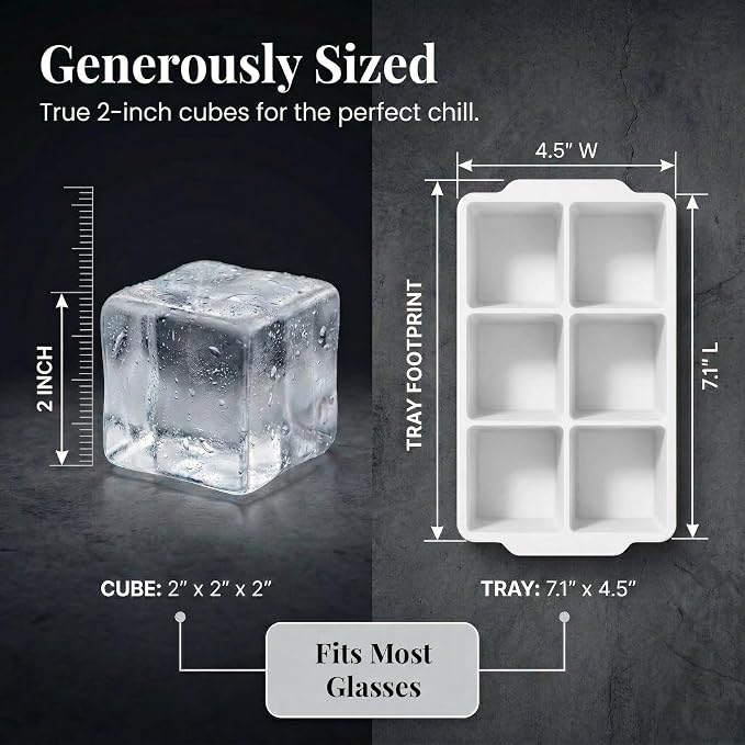 KitchFort® Large Silicone Ice Cube Tray (2-Pack) - 2" Big Ice Mold with Lid | Easy Release, Cocktail, Whiskey Ice Cubes Mold - Food Grade - Ice Cube Trays for Freezer - Stackable Silicone Ice Tray