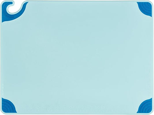 San Jamar Saf-T-Grip Plastic Cutting Board with Safety Hook, 18" x 24" x 0.5", Blue