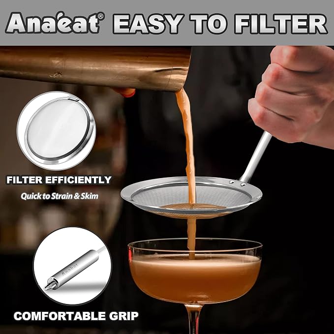 Anaeat 5.5" Stainless Steel Fat Skimmer Spoon - Professional Kitchen Fine Mesh Food Strainer and Hot Pot Skimmer with Long Handle for Skimming, Cooking, Frying, Grease, Gravy and Foam