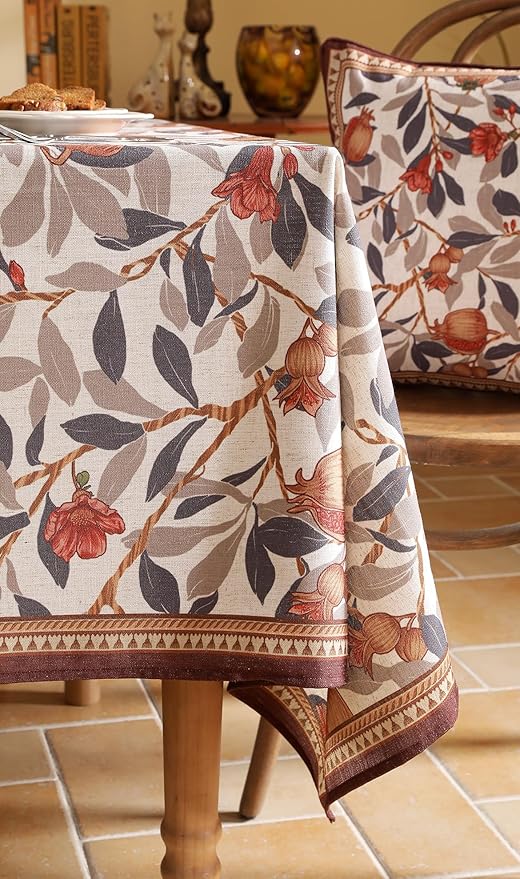 patdrea Designer Vintage Long Rectangle Tablecloth,Linen Pomegranates and Leaves Pattern Tablecloths,Fall Table Cover Cloth Decor for Kitchen Dining Christmas,Thanksgiving,63"x94"-Tehran a