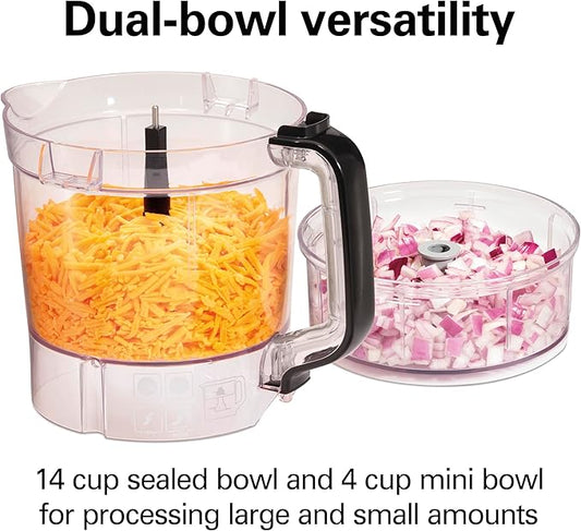 Hamilton Beach Stack & Snap Food Processor and Vegetable Chopper, Stainless Steel Blades, 14 Cup + 4-Cup Mini Bowls, 3-Speed 500 Watt Motor, Black (70585)