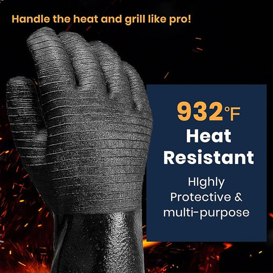 GEEKHOM 18-Inch Heat Resistant BBQ Gloves 932°F Waterproof Long Sleeve Cooking Gloves, Non-Slip Silicone Grip Grill Gloves for Grilling, Smoker, Oven, and Kitchen Use